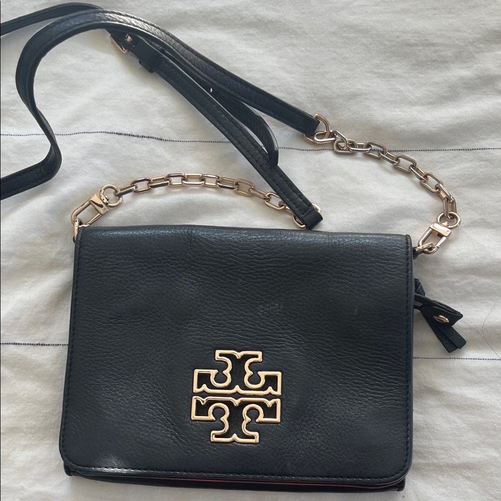 Tory Burch Black Crossbody Bag with Gold Chain Britten